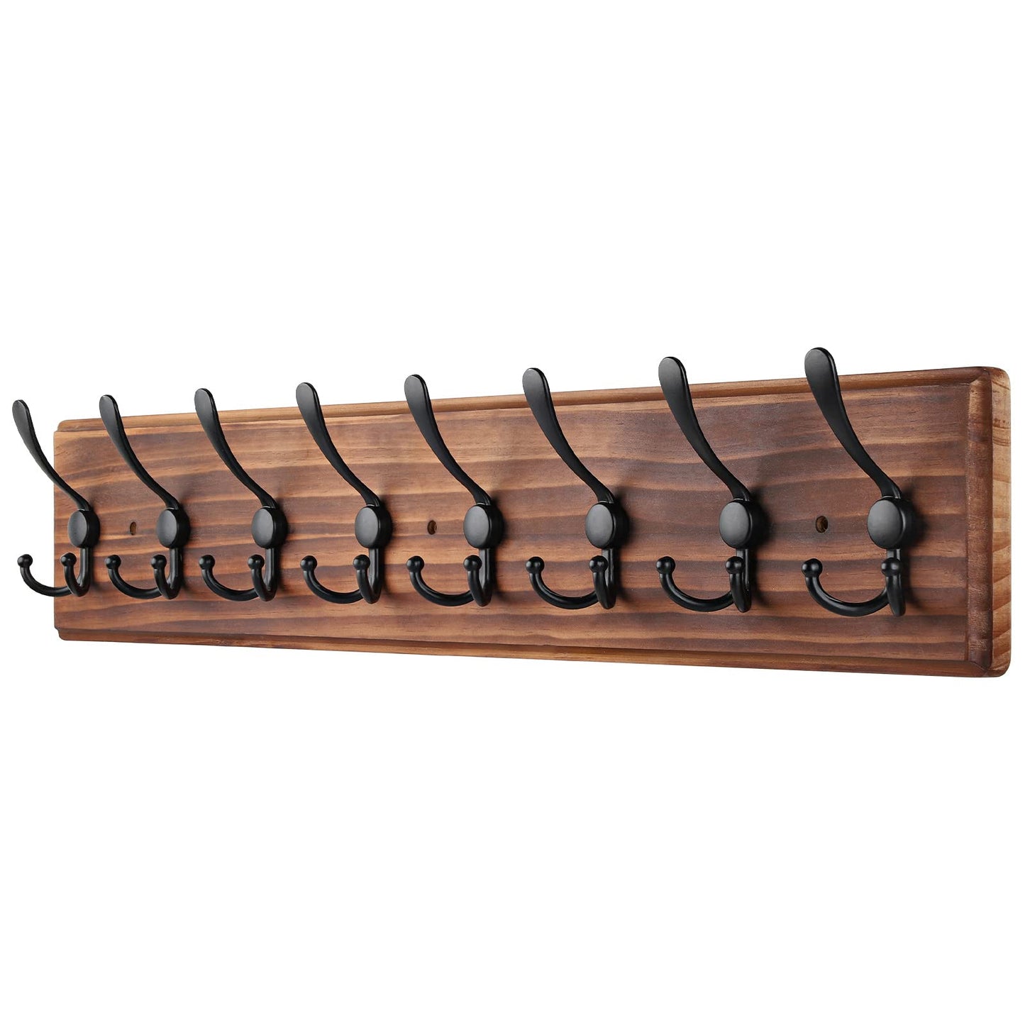 PHINGEER Wall Mounted Coat Hooks, Wooden Heavy Duty Coat Rack for Wall,8 Triple Coat Hanger Hooks for Hanging Coats,Jacket,Hat,Clothes,Brown (Brown, 8