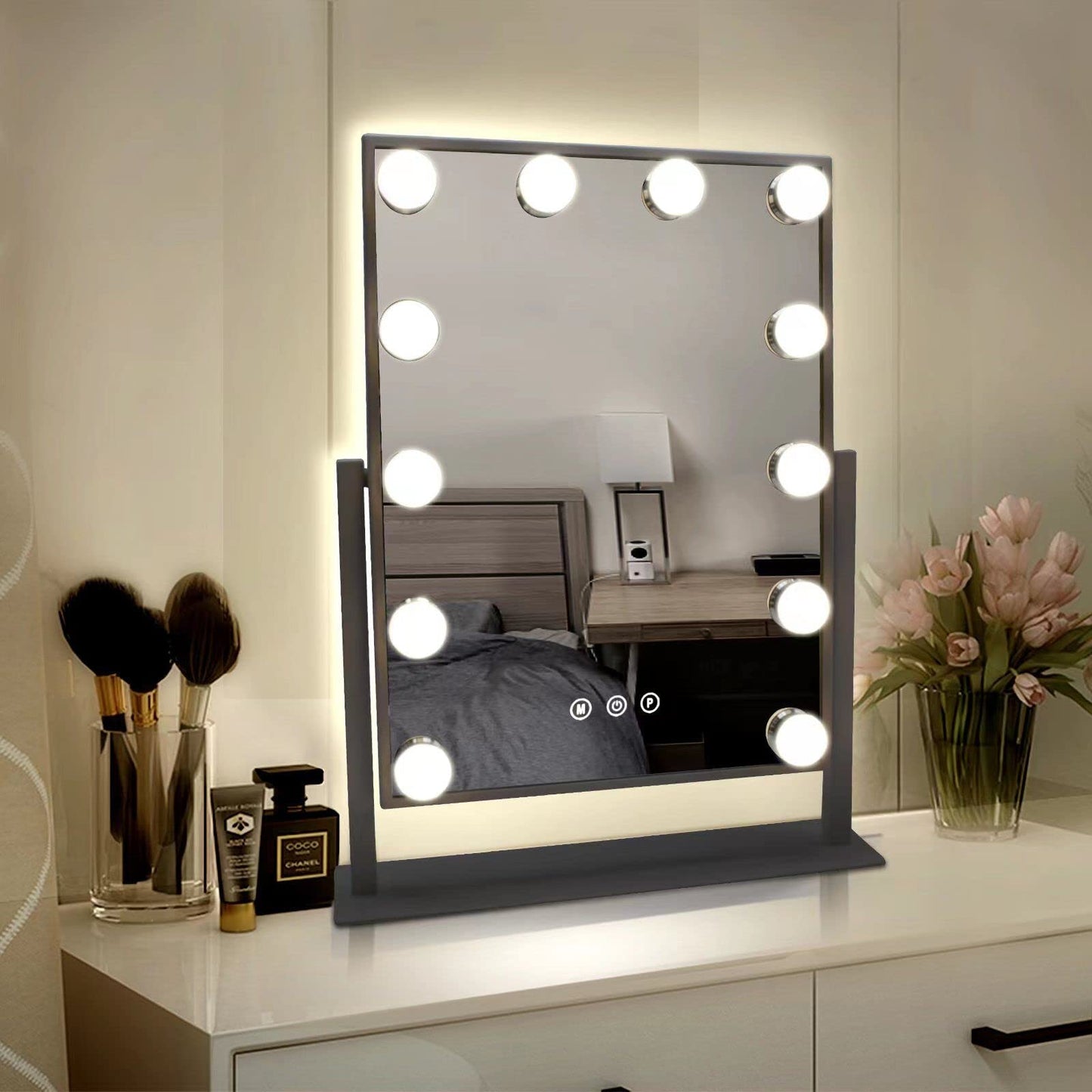 TUREWELL Hollywood Makeup Mirror with Lights,Large Lighted Vanity Mirror with 3 Color Light & 12 Dimmable Led Bulbs,Smart Lighted Touch Control Screen