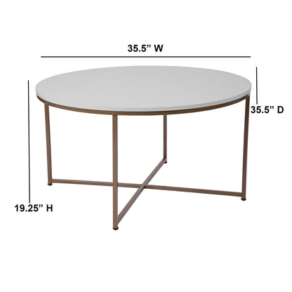 Flash Furniture Hampstead Collection Coffee Table - Modern White Finish Coffee Table - Crisscross Brushed Gold Frame