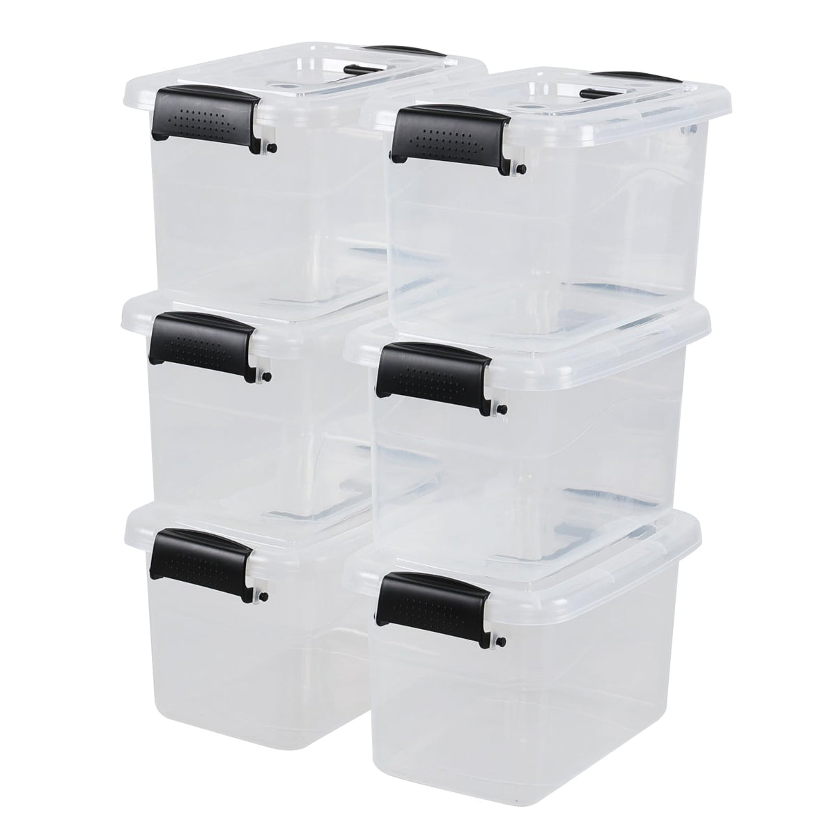 Tyminin 6 Packs 5 L Small Plastic Storage Box with Handle, Storage Latch Box with Lid, Clear