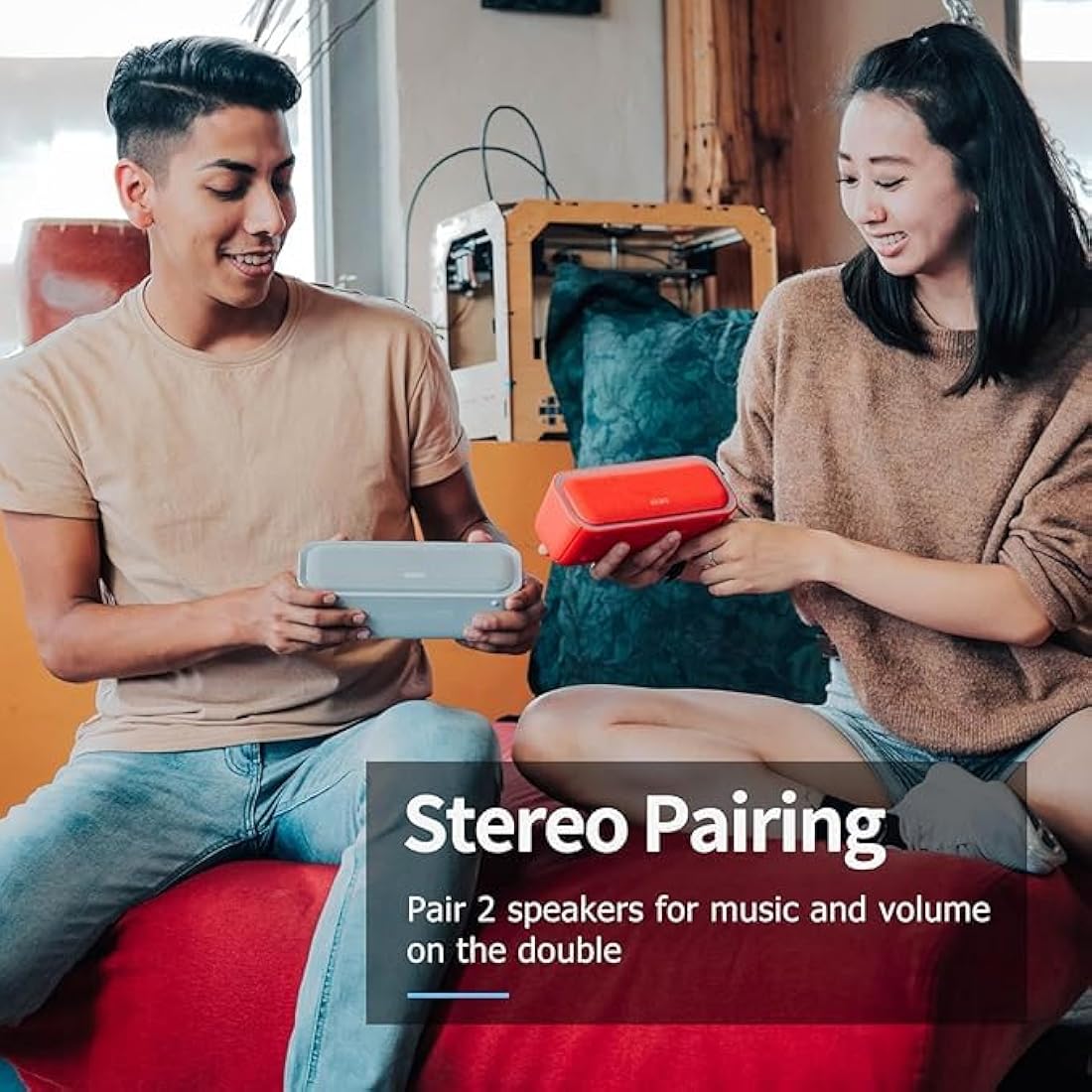 DOSS SoundBox Pro Bluetooth Speaker with 20W Stereo Sound, Active Extra Bass, 20H Playtime, IPX6 Waterproof, TWS Pairing, Multi-Colors Lights, Portable for Hiking, Camping, Beach, Outdoor, Party-Black