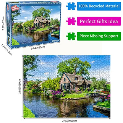 Giethoorn Village Jigsaw Puzzles for Adults 1000 Pieces Venice of the North Jigsaw Puzzles for Adults Gifts