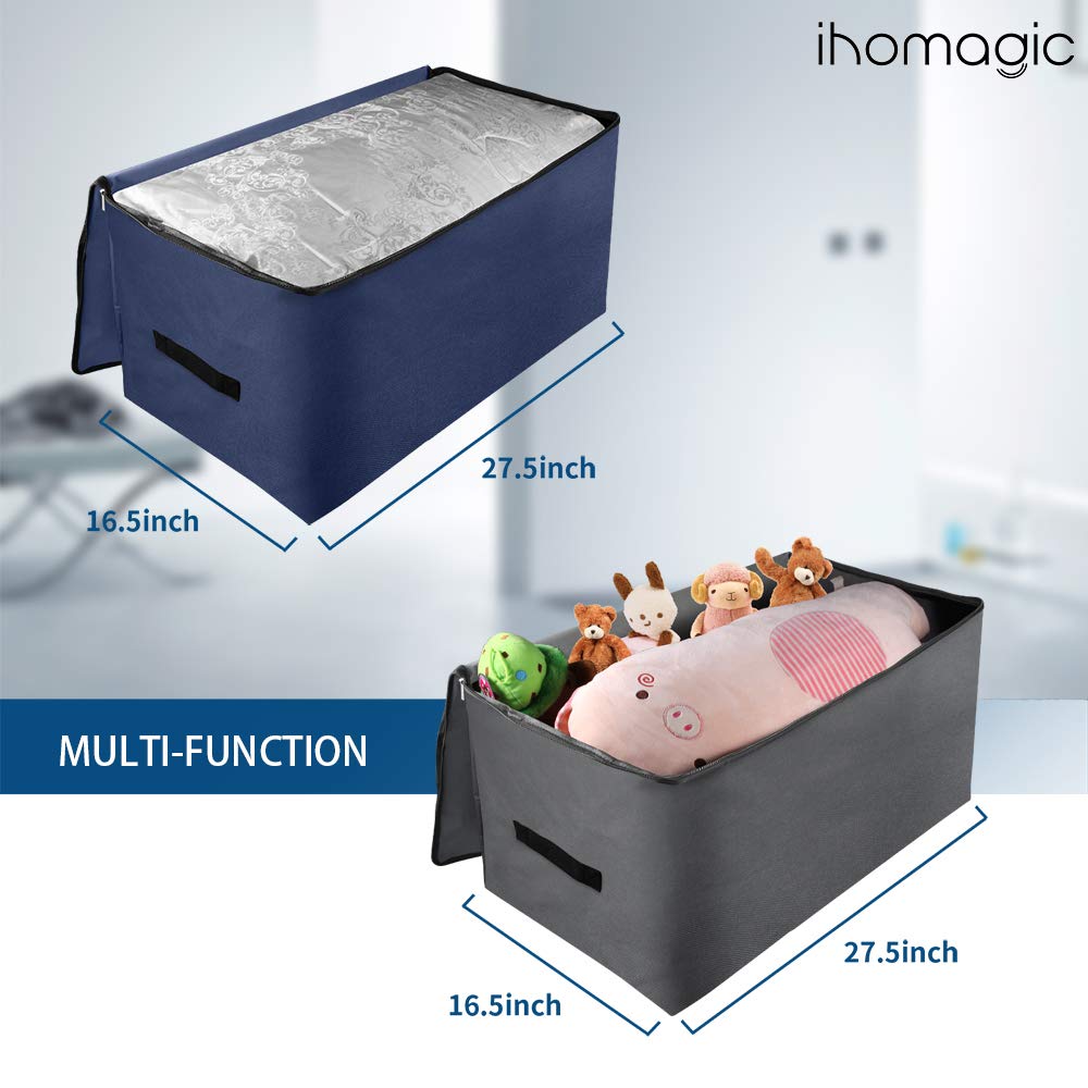 IHOMAGIC 2 Pieces Large Underbed Storage Bag with Handle, Foldable 600D Oxford Fabric Clothes Storage Bags Organizer Bag for Quilt, Blankets 100L