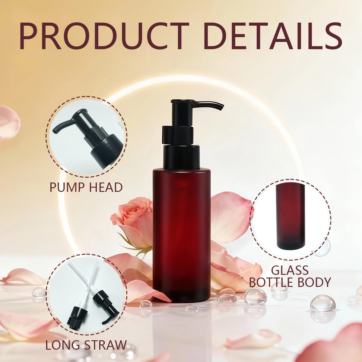 2PCS 100ML/3.4oz Empty Amber Frosted Glass Lotion Pump Bottle Jars with Black Pump Top Cosmetic Makeup Packing Storage Container Dispenser for