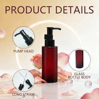 2PCS 100ML/3.4oz Empty Amber Frosted Glass Lotion Pump Bottle Jars with Black Pump Top Cosmetic Makeup Packing Storage Container Dispenser for