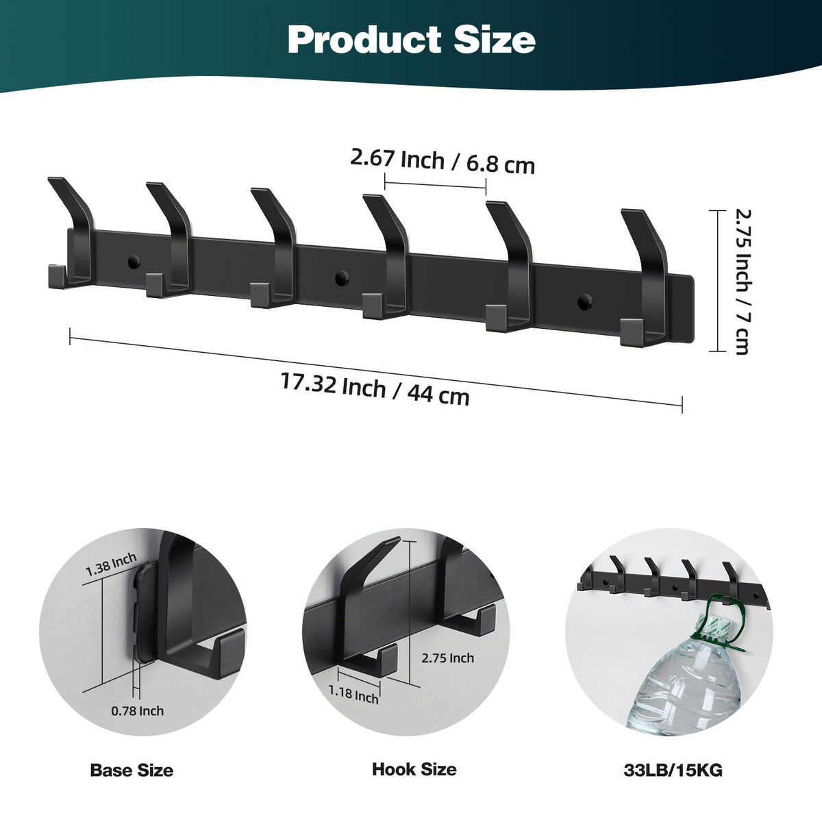AUXHCYL Coat Hooks Wall Mounted, 2 Packs Coat Hangers Wall Mounted with 6 Hooks, Rust-Proof Coat Racks for Jackets, Bags, Hats and Scarves