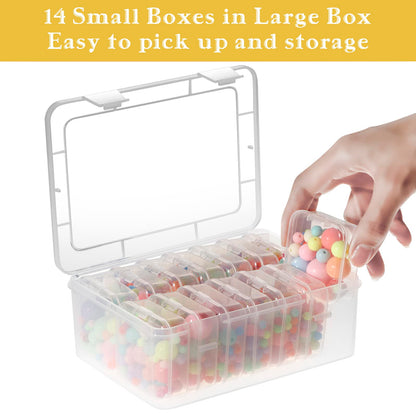 Mathtoxyz Bead Organiser Storage Box, 15 Pcs Small Plastic Storage Boxes Clear Clay Beads Storage Containers Case with Hinged Lid and Rectangle for