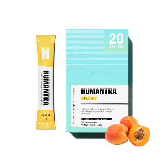 Humantra Electrolyte Packets | Zero Sugar | W/ 6 Electrolytes | Electrolytes Powder (20 Count, Apricot)