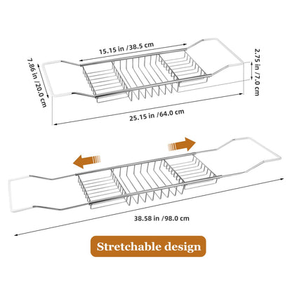 Operitacx Extendable Stainless Steel Bathtub Tray, Versatile Shower Tub Tray, Adjustable Bath Shelf Rack for Bathroom Storage Phone Holder Book Rest