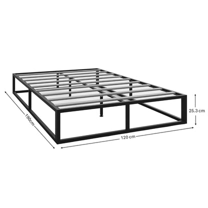 GFW Loft Platform Small Double Bed, Black Metal Bed with Wooden Slats, Modern Industrial Platform Bed, Easy Assembly 4ft Bedroom Furniture