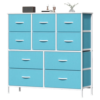 Feonase Chest of Drawers, Bedroom Tall Dresser with 10 Fabric Drawers, Metal Frame & MDF Wood Top, Adjustable Feet