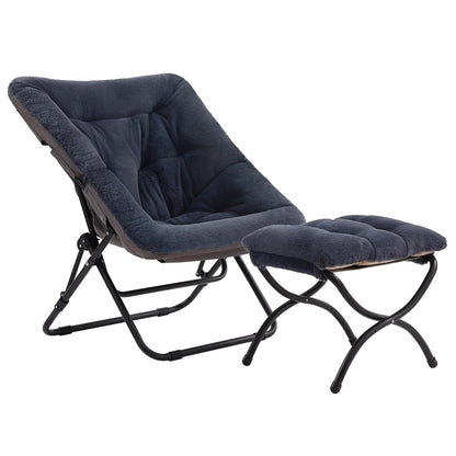 SESHINELL Comfy Saucer Chair with Ottoman, Oversized Foldable Faux Fur Lounge Reading Chair Set with Metal Frame