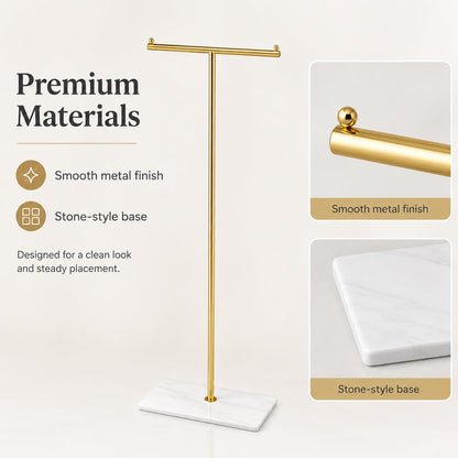 GOOGO T-Shaped Coat Rail Freestanding, Heavy Duty Metal Clothes Rack with Stone-Effect Base, 175 cm Modern Coat Stand for Hallway, Entryway, Bedroom