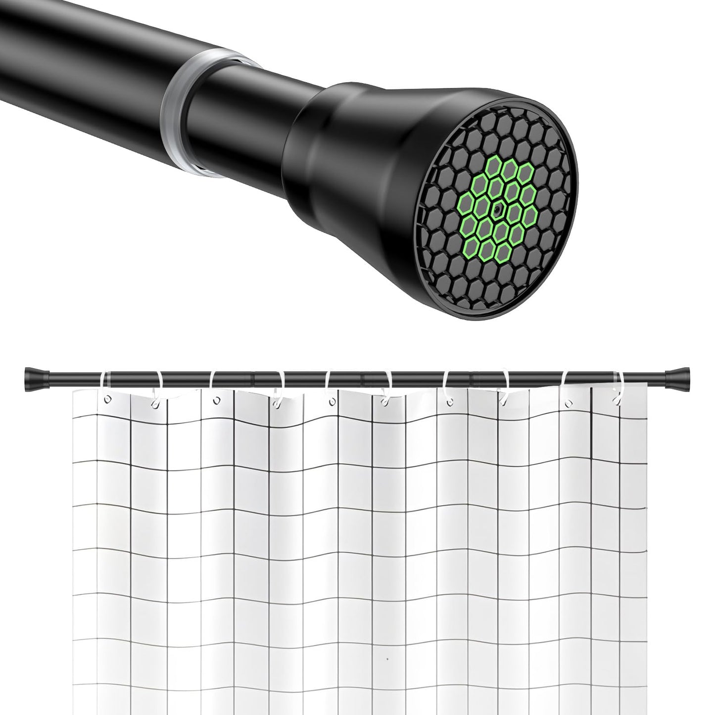 Black Shower Curtain Pole Extendable Curtain Poles 115-195 cm Net Curtain Rod Tension Rods for Curtains Shower Curtain Rod Telescopic Curtain Pole No