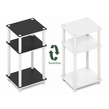 Furinno TURN-N-TUBE Side Table, 3-Tier End Table, Night Stand, Bedside Table, for Living Room, Bedroom, White/Black Espresso