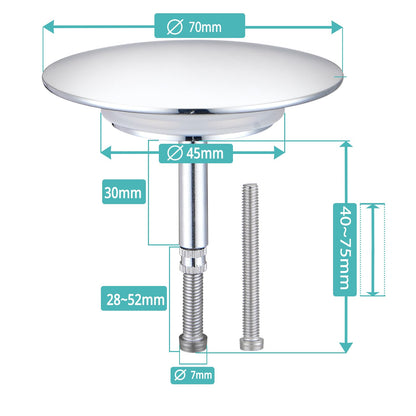 Bath Plug Diameter 72mm Chrome Plated Drain Plug with Innovative Double Seal Waste for Most Bathtub Height Adjustable