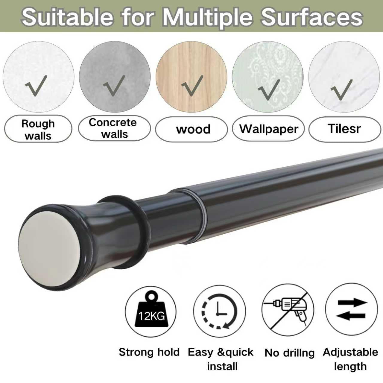 Telescopic Spring Tension Rod Extendable Curtain Rod No Drilling Extendable Window Tension Rod Adjustable Curtain Pole No Screws for