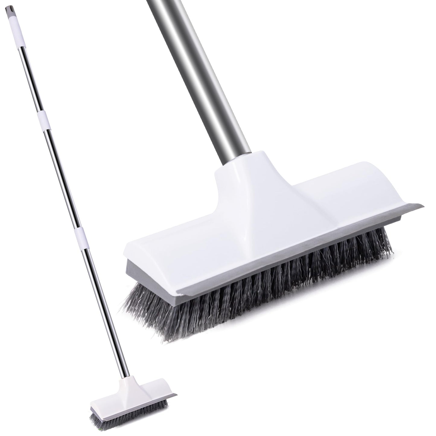 Ocves Floor Scrubbing Brush with adjustable Long Handle, 2 in 1 Stiff Bristle Scrape Brush and floor Squeegee for Cleaning Bathroom, Deck, Tile,
