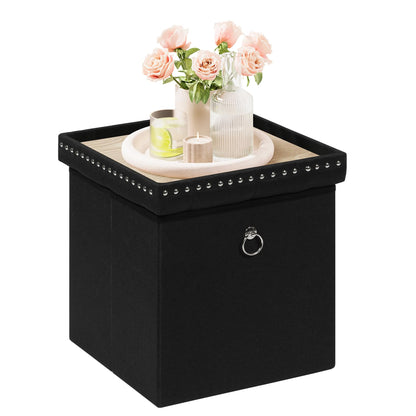 Bonlife Cube Ottoman with Tray, Foldable Storage Footstool, 150kg Capacity
