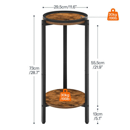 HOOBRO Tall Round Side Table, 2-Tier Sofa Table, Small Bedside Table Telephone Table, Wooden Accent Coffee Table Small Table for Living Room, Hallway