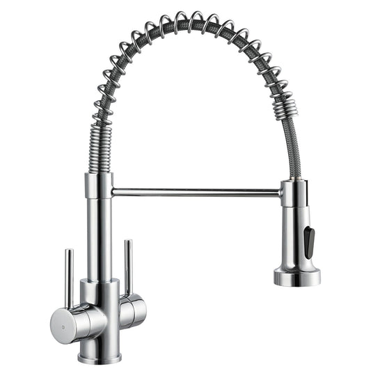 Peppermint Kitchen Taps with Pull Out Spray Dual Lever Kitchen Tap Chrome Sink Mixer Tap Spring Pull Down Faucet with Dual Function Sprayer Brass 360?