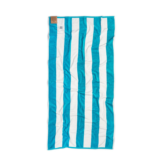 MOMOMUS 100% Velour Cotton Beach Towels for Adults - Cabana Stripe, Soft, Ultra-Absorbent - Quick Dry Beach Towels for Adults - Turquoise, 90x180 cm