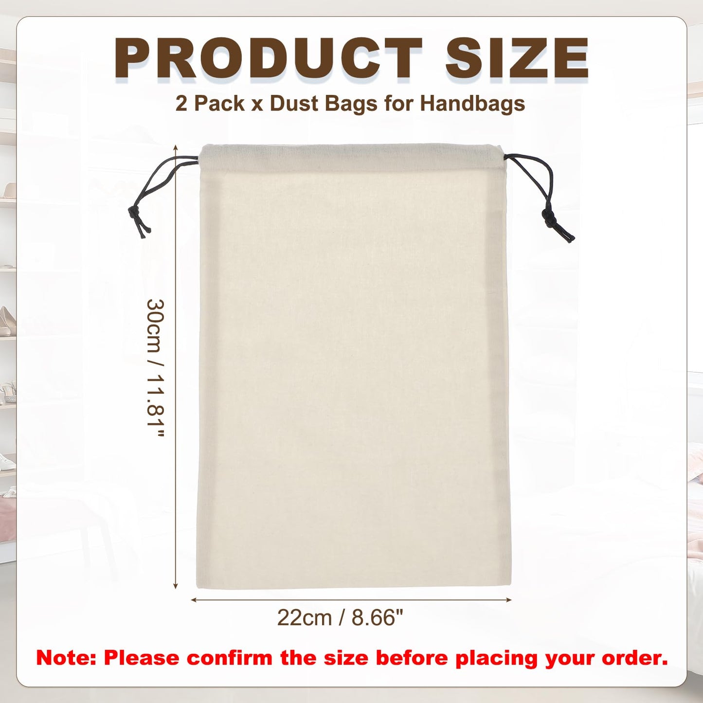 sourcing map 2 Pack Dust Bags for Handbags, 8.7x11.9" Cotton Drawstring Storage Pouch Bag Dust Cover Storage Bags for Purses Shoes Boots Daily Travel