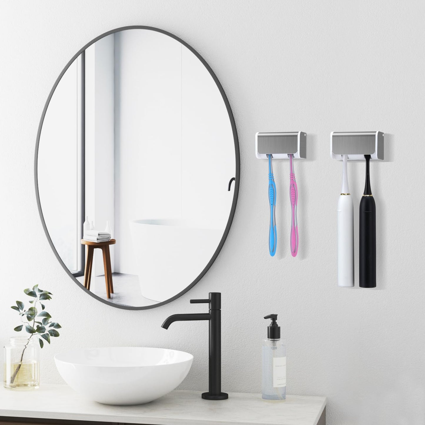 PARKMANI 2pcs Toothbrush Holders for Bathroom, Electric Toothbrush Holder Wall Mounted, Waterproof Self Adhesive Toothbrush Caddy for Family