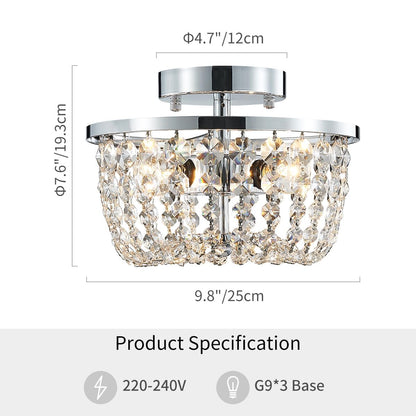 WUZUPS Crystal Chandelier Semi-Flushmount Ceiling Light Modern Lighting Fixture for Bedroom Hallway Bar Kitchen Bathroom, H 19.3cm W 25cm, Chrome, G9