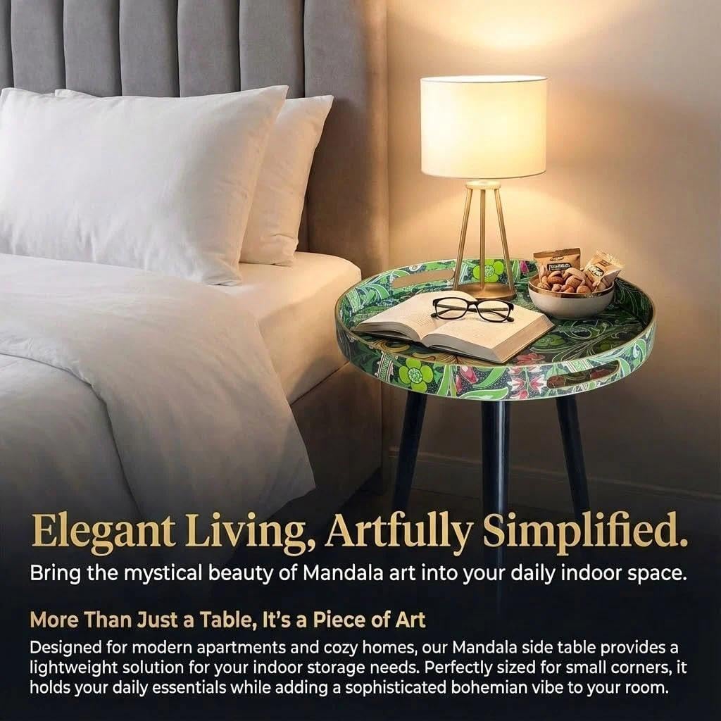 Simmer Stone Round Indoor Side Tables with Detachable Wooden 3 Legs, Versatile Tray Table, Perfect For Round Coffee Table Tea