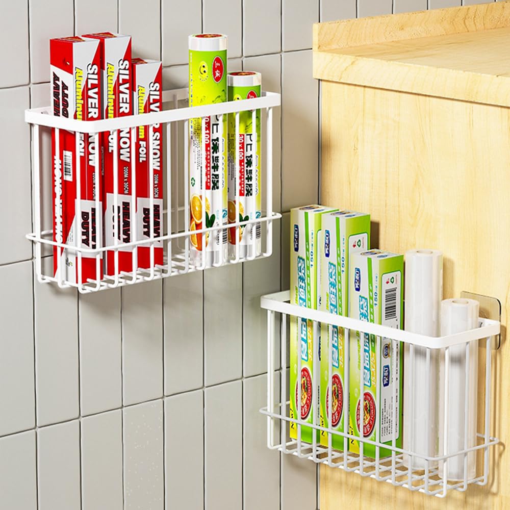 EigPluy 2 Pieces Kitchen Cabinet Door Storage Box, Self-Adhesive Storage Box, Wall Mounted Metal Storage Boxes,Cabinet/Bathroom/Fridge Small Items