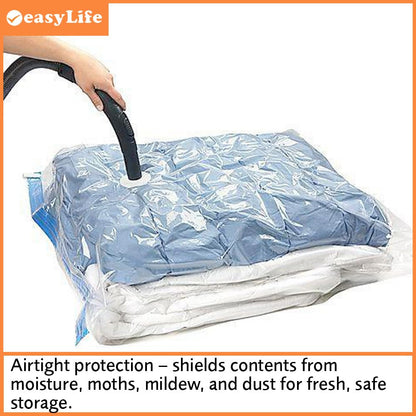 Easylife Vacuum Storage Bags (Set of 6) 5x Large Storage Bags (80x60cm), 1x Jumbo Bag (80x100cm) and 1x Hand Pump, Airtight Duvet
