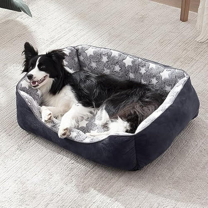 MIXJOY Large Dog Bed(76x61cm), Super Soft Cosy Rectangle Dog Beds, Grey Washable Pet Bed, Ideal for Doberman Pinscher, Sheltie, Border Collie, Australian Herding Dog
