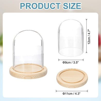 sourcing map Glass Cloche Display Dome, 4.7" x 3.5" Glass Dome Display Case Wood Base Tabletop Jar Case Decorative Bell Jar for Plant Home Decor