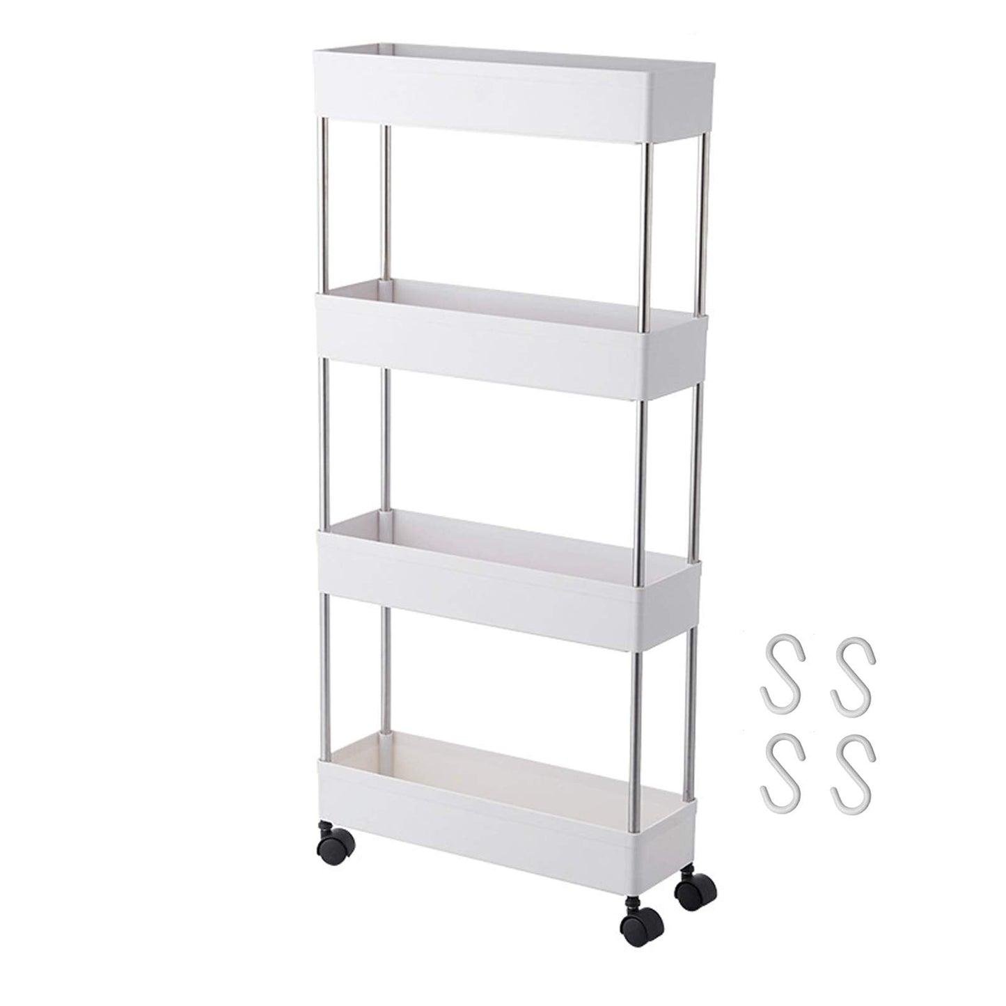 BigTron 4 Tier Storage Cart,Mobile Shelving Cart,Bathroom Slim Rolling Cart Utility Storage Organizer Shelf for or Bathroom,Kitchen,Laundry
