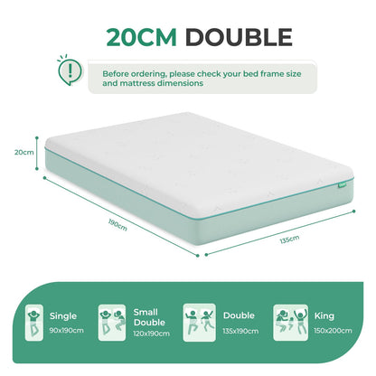 Uliyati Double Mattresses Gel Memory Foam Mattress Medium 135x190x20CM