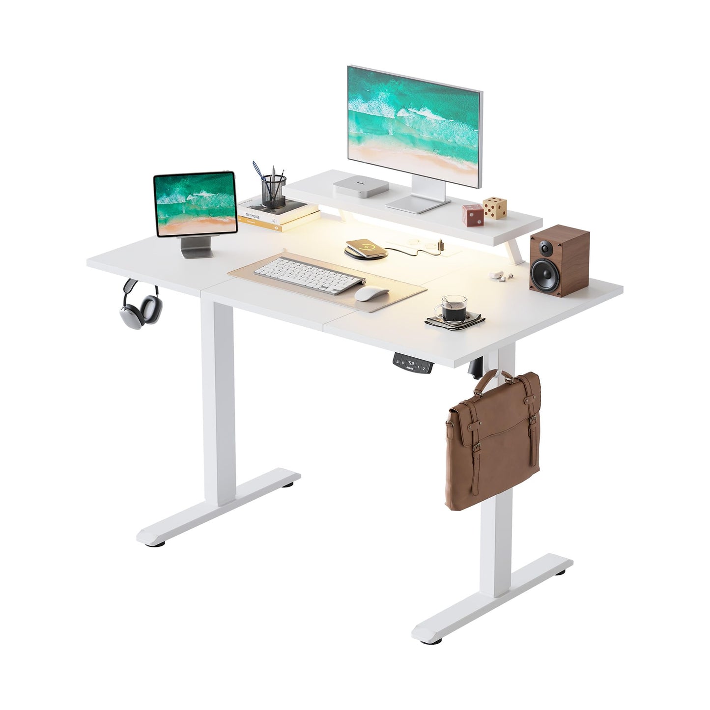 Agilestic Electric Standing Desk, Led & Plug, Movable Monitorstand, 120x60