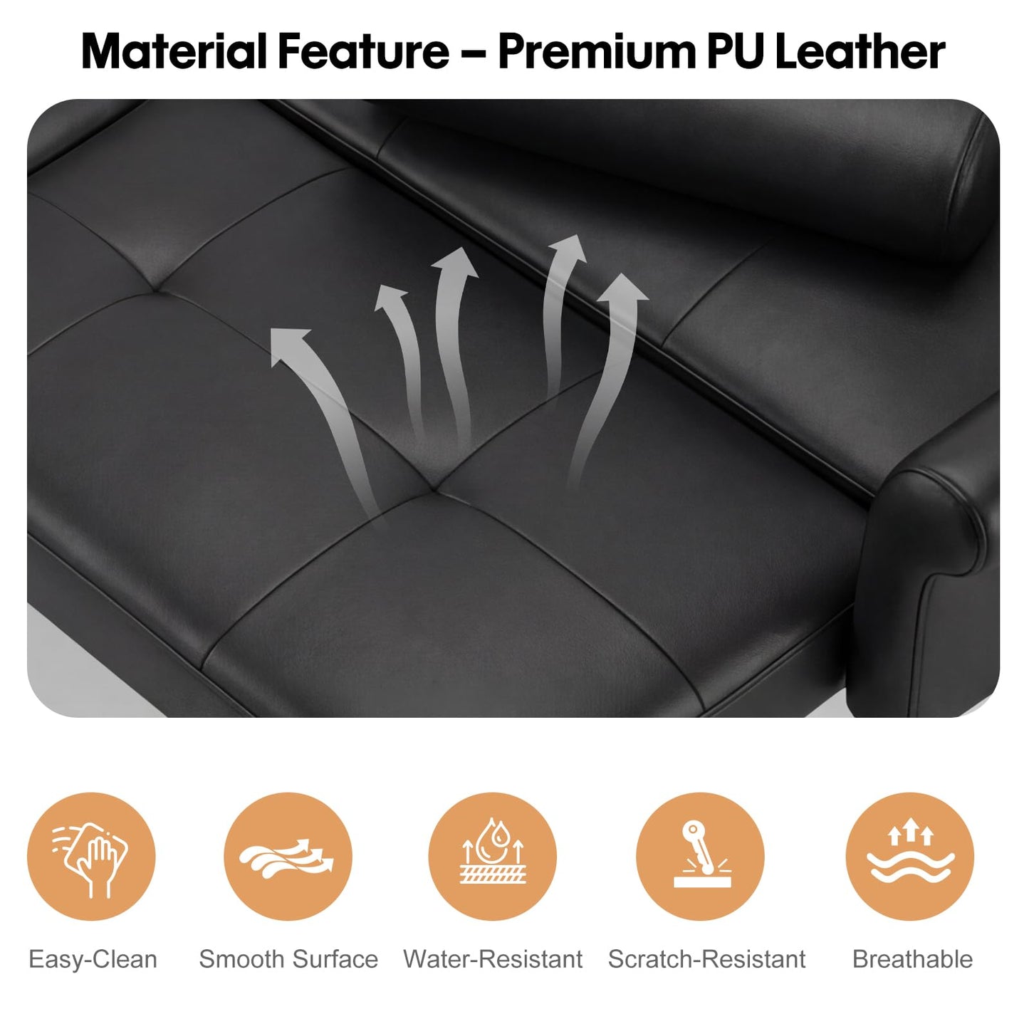 Panana Modern 3 Seater Sofa Bed, Faux Leather Upholstered Sofa bed with Metal Legs,Futon Recliner Lounge for Living Room, Spare Room, Bedroom