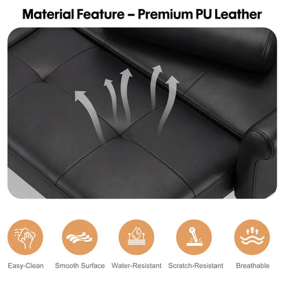 Panana Modern 3 Seater Sofa Bed, Faux Leather Upholstered Sofa bed with Metal Legs,Futon Recliner Lounge for Living Room, Spare Room, Bedroom