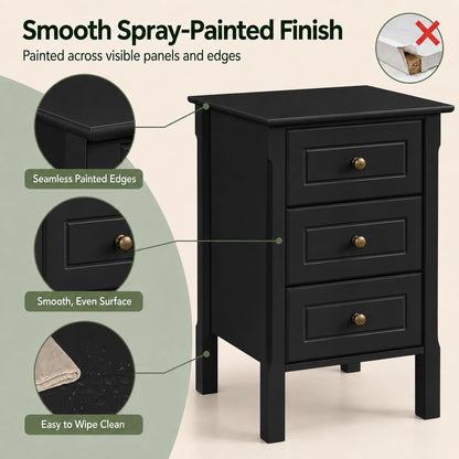 Yaheetech Bedside Table with 3 Drawers, Black