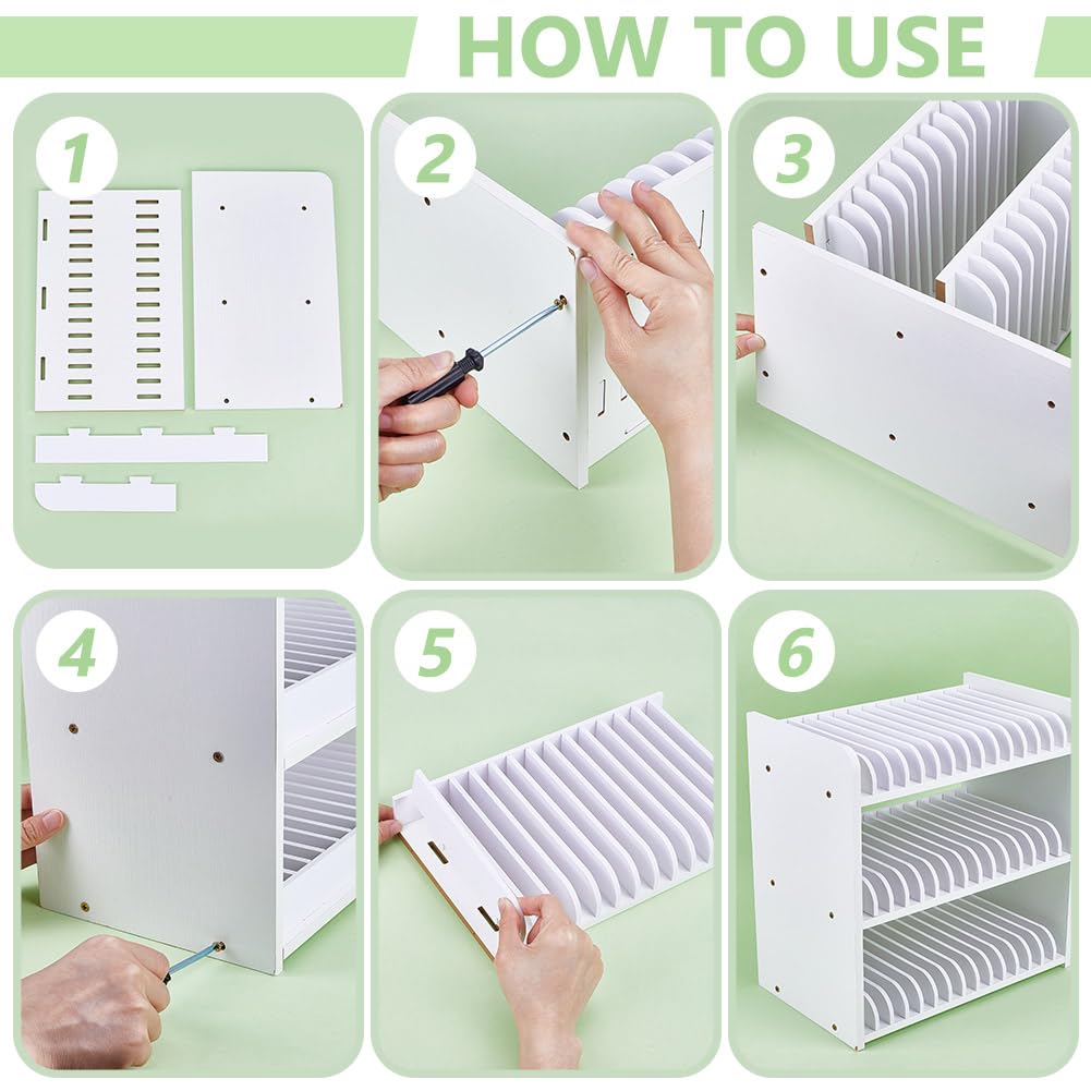 UNICRAFTALE 3-Tier White Wooden Phones Storage 45-Grid Classroom Cell Phone Holder Mobile Phone Desktop Organizer Storages Box Adjustable Multiple