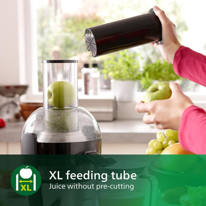 Philips Viva Collection Juicer, 800 W Motor, 2L Capacity, XL Tube, QuickClean Technology, Drip Stop, Pre-clean, See-through Integrated Pulp Container,