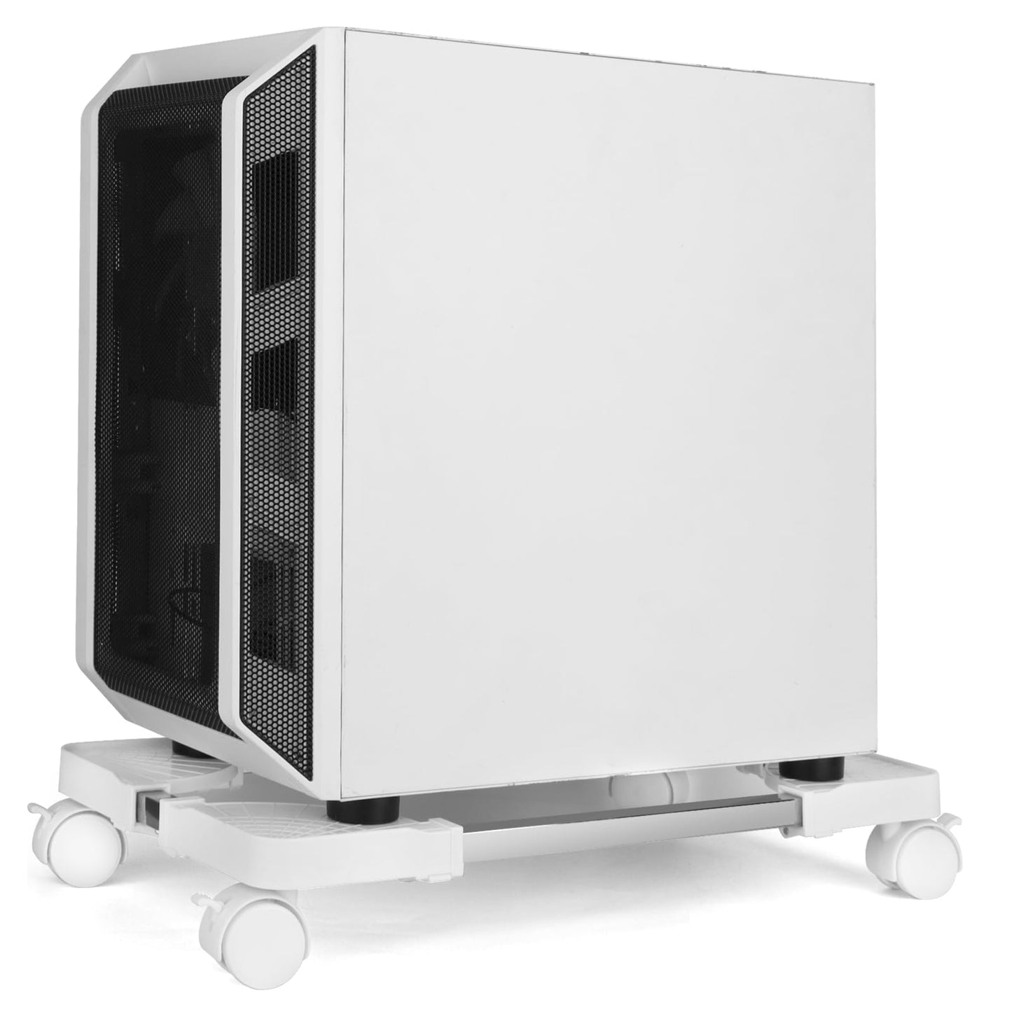 Mobile CPU Stand, Adjustable Computer Tower Stand with 4 Rolling Caster Wheels for Office and Home Use (White)