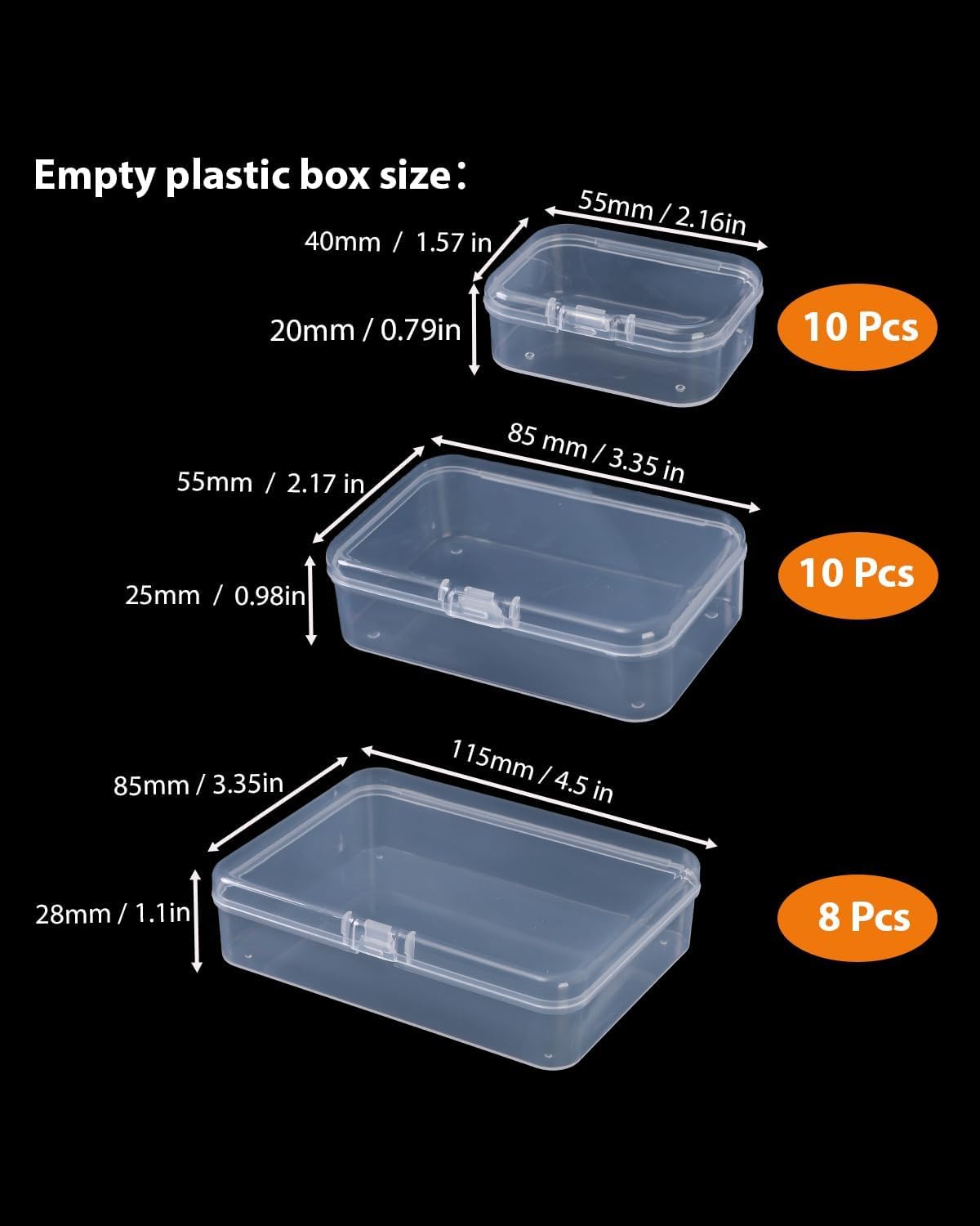 LJY Bead organiser Boxes, 28 Pack, 3 Mixed Sizes, Clear