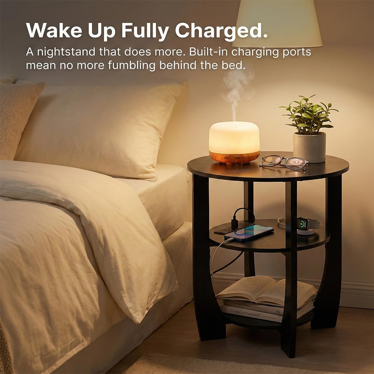 ZEXVIDA 3 Tier Round Side Table, Farmhouse Wood End Tables with Storage, Country Accent Small Sofa Bedside Table Coffee Table for Living Room Bedroom