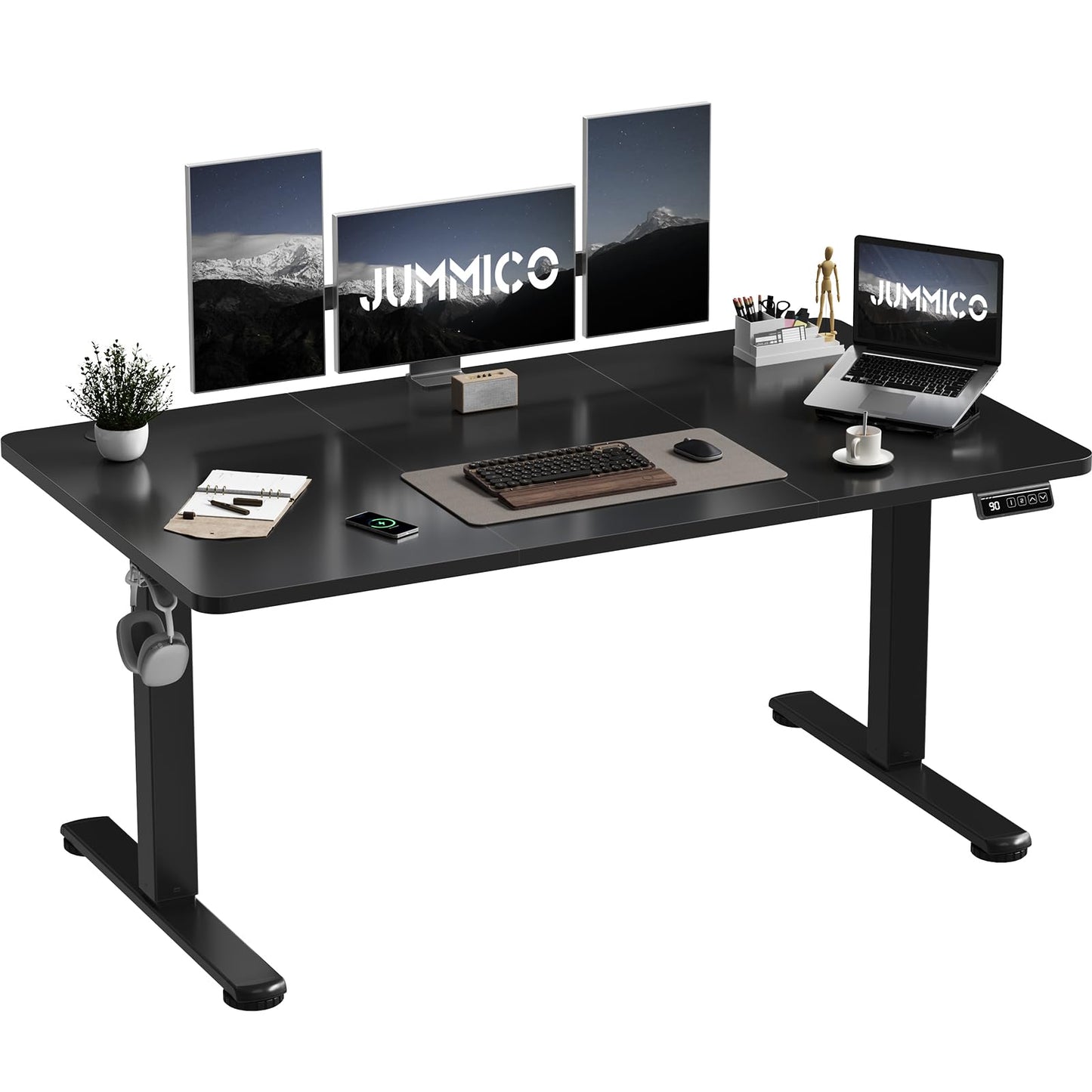 JUMMICO Electric Standing Desk 140 x 60 cm Home Office Height Adjustable Desk, Computer Lift Table with Smart Panel
