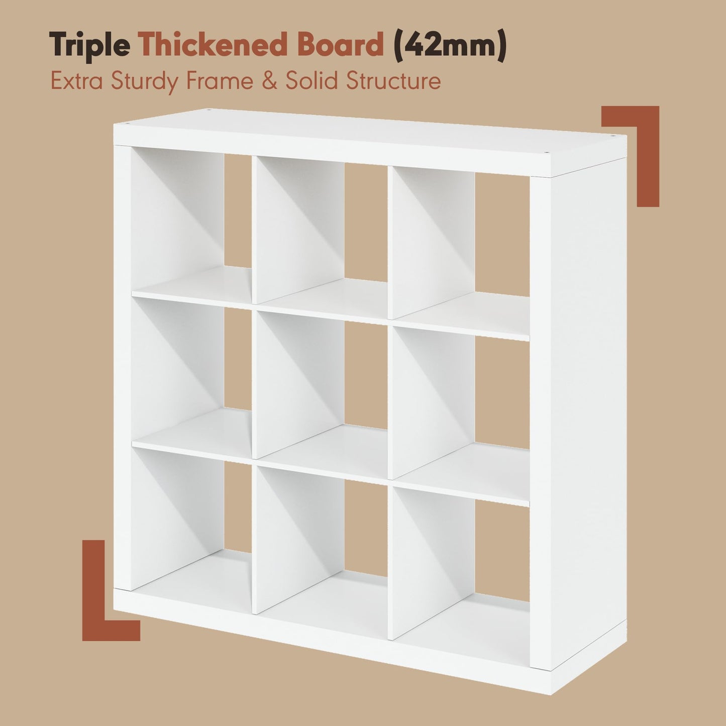 Furinno CUBICLE Record Player Stand with Vinyl Storage, 9-Cube 1.8 Triple Thick Vinyl Record Storage