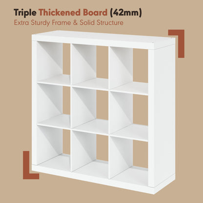 Furinno CUBICLE Record Player Stand with Vinyl Storage, 9-Cube 1.8 Triple Thick Vinyl Record Storage