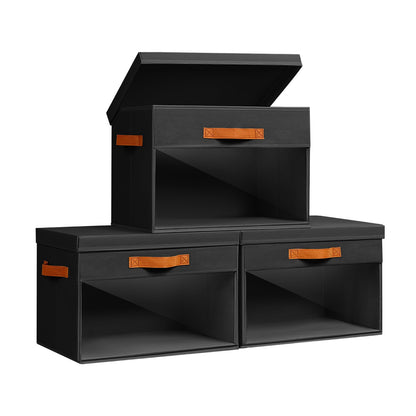 Homsorout 3 Pack Fabric Storage Boxes with Lids & Clear Windows Black 22L