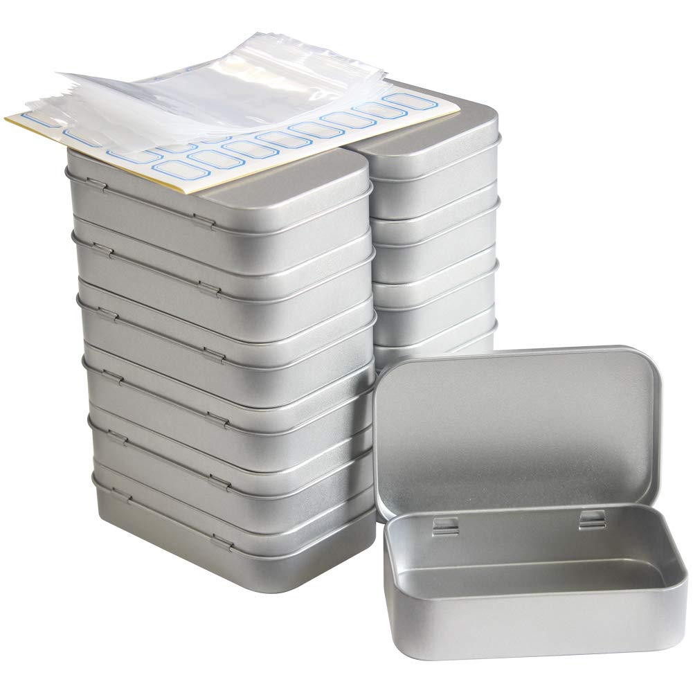 DARUITE Small Metal Tins with Lids, Rectangular Empty Hinged Tins, 12 Pcs